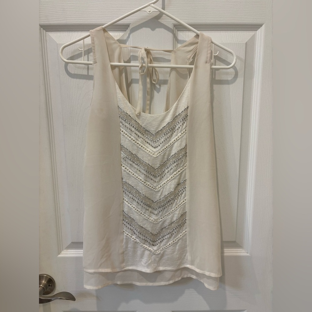 Miss Me Cream Sheer Tank Top With Bling